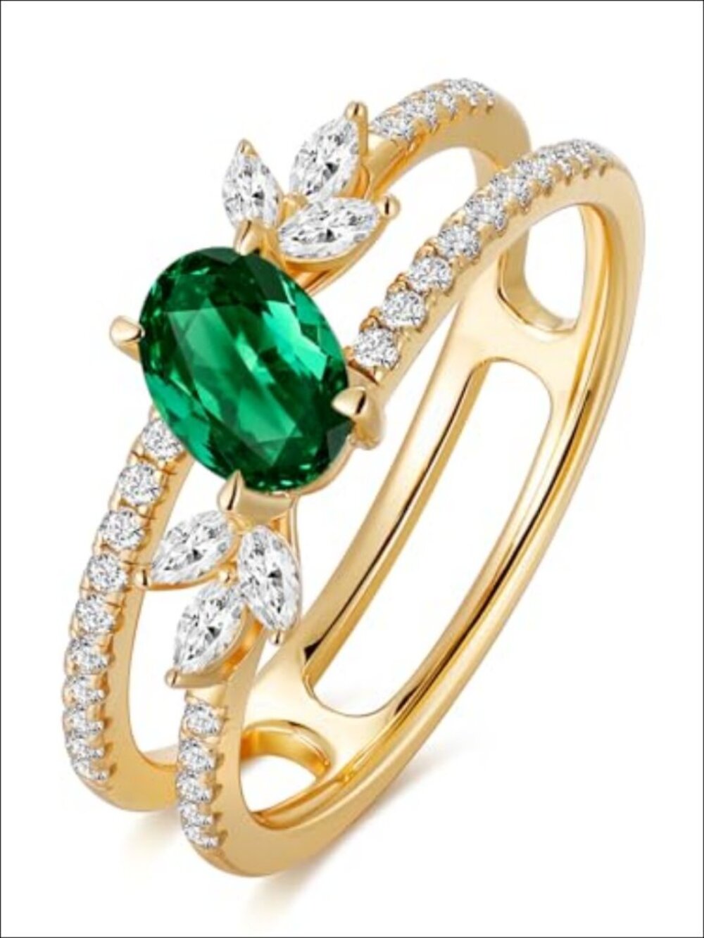 Genuine Emerald & Moissanite Cluster Ring 925 Sterling Silver Gold Plated